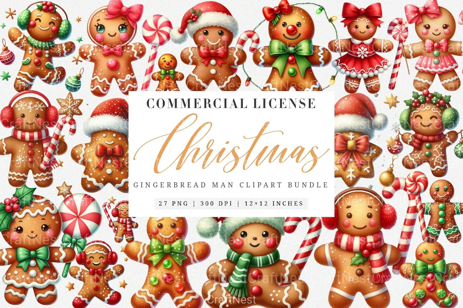 Gingerbread Man Festive Cookie Holiday Printables Christmas Clipart Bundle - CraftNest - Digital Crafting and Art