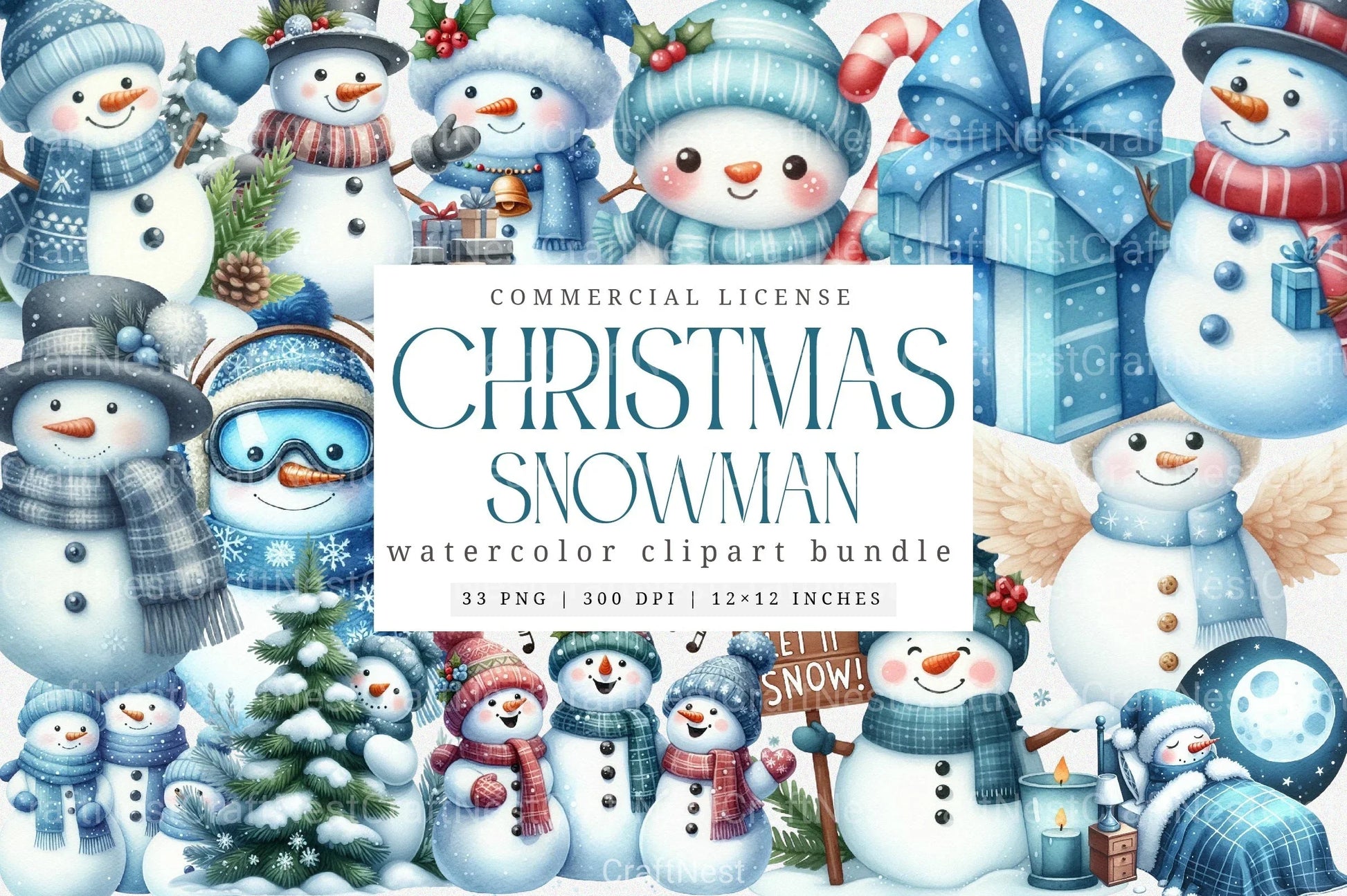 Christmas Snowman Blue Family Winter Clipart Bundle - CraftNest - Digital Crafting and Art