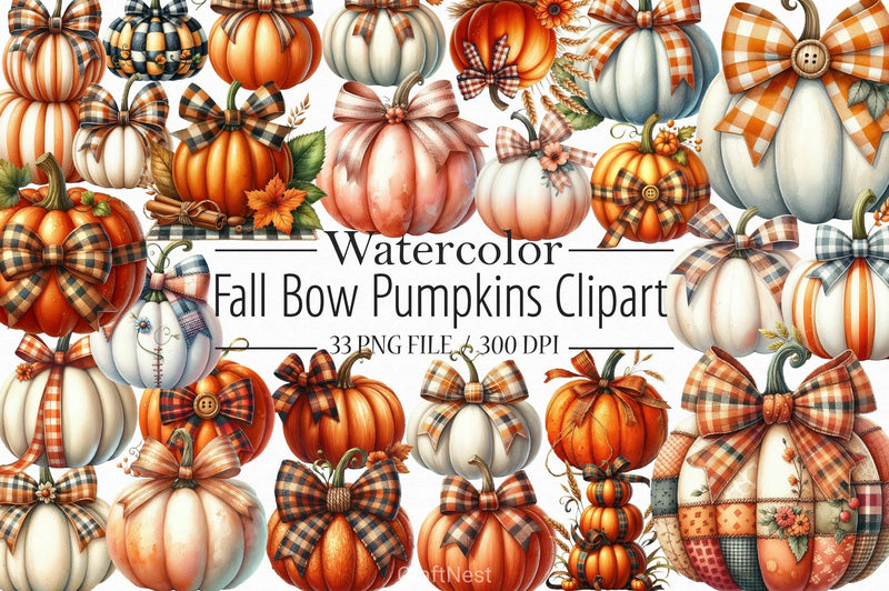 Fall Bow Pumpkins Clipart Bundle - CraftNest - Digital Crafting and Art