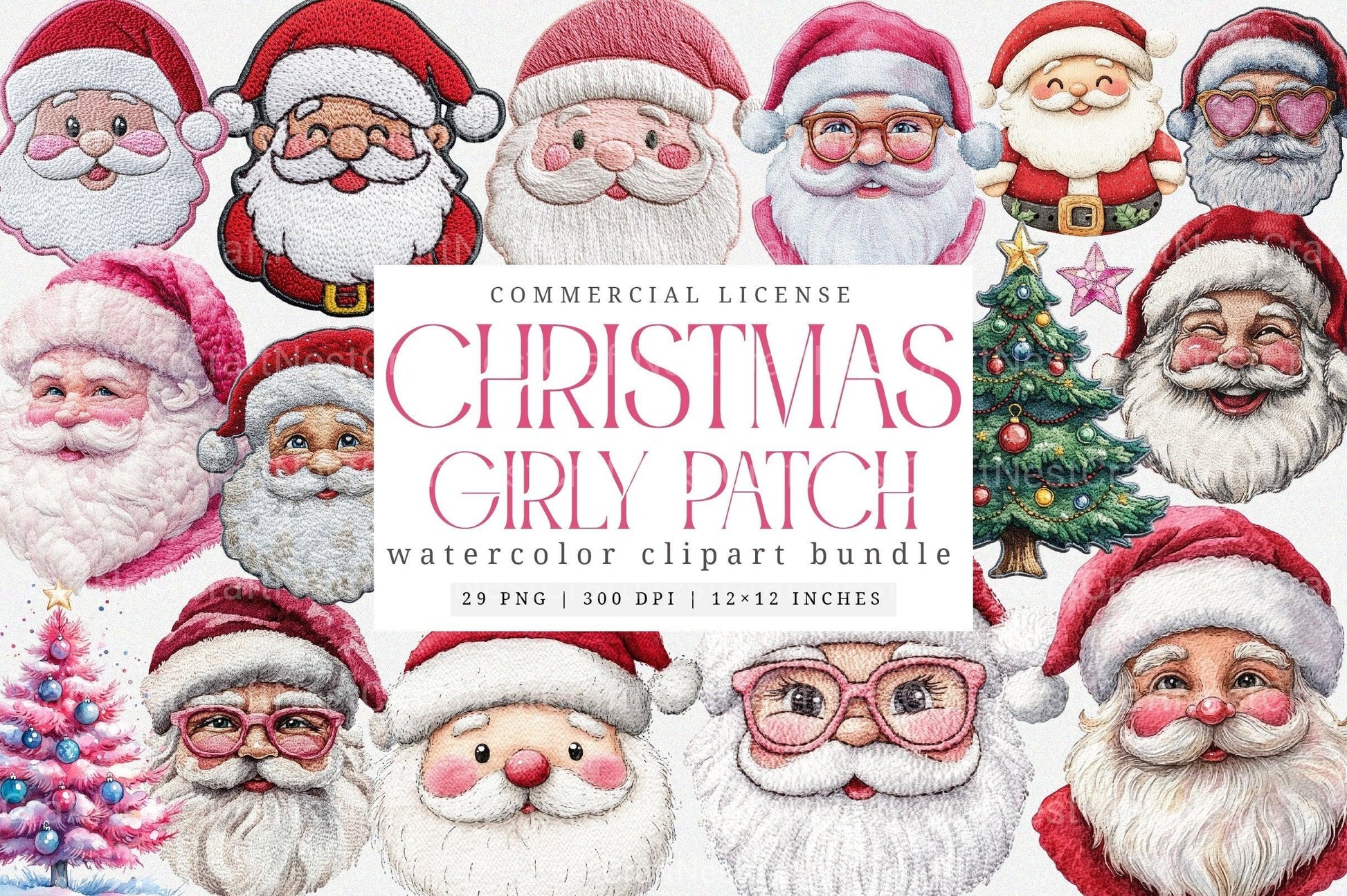 Pink Girly Christmas Embroidered Patch Clipart Bundle - CraftNest - Digital Crafting and Art