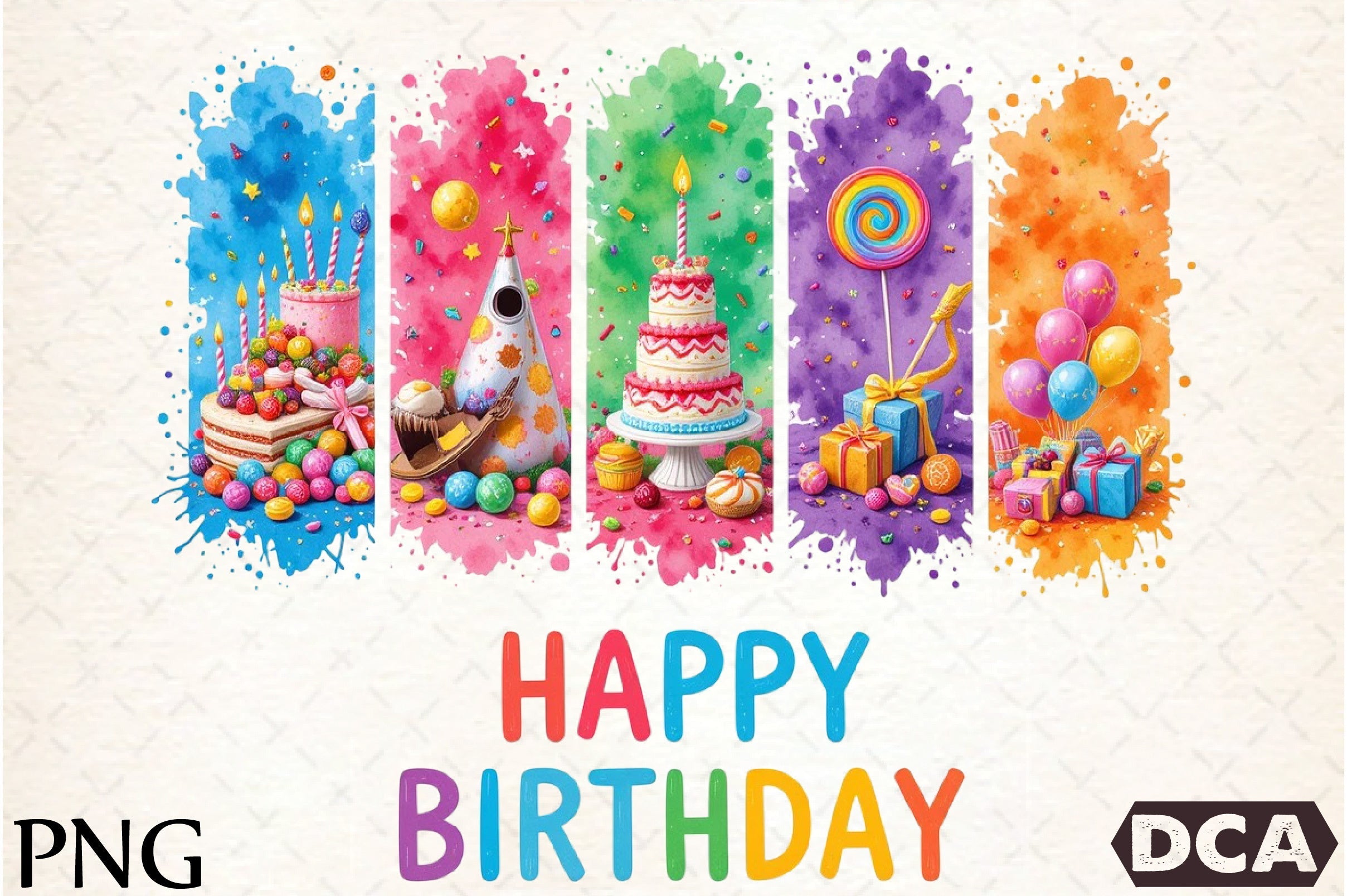 Happy Birthday Brushstroke Design Clipart Bundle