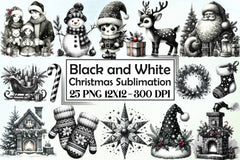 Black & White Christmas Clipart Bundle 1 - CraftNest - Digital Crafting and Art