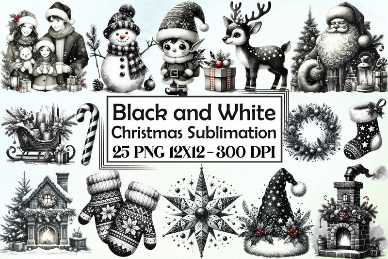Black & White Christmas Clipart Bundle 1 - CraftNest - Digital Crafting and Art