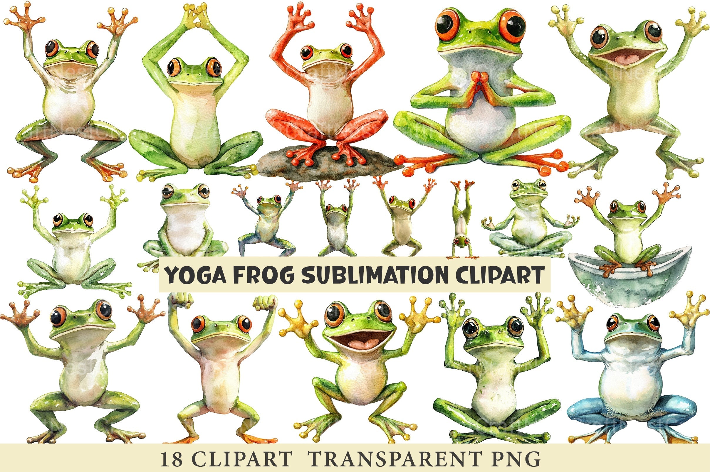 Yoga Frog Sublimation Clipart Bundle