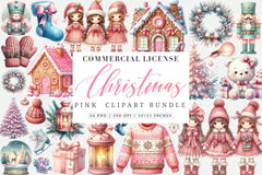 Exquisite Pink Christmas Clipart Bundle: Festive Holiday Charm - CraftNest - Digital Crafting and Art