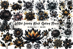 Glitter Black Spring Flower Clipart Bundle - CraftNest - Digital Crafting and Art