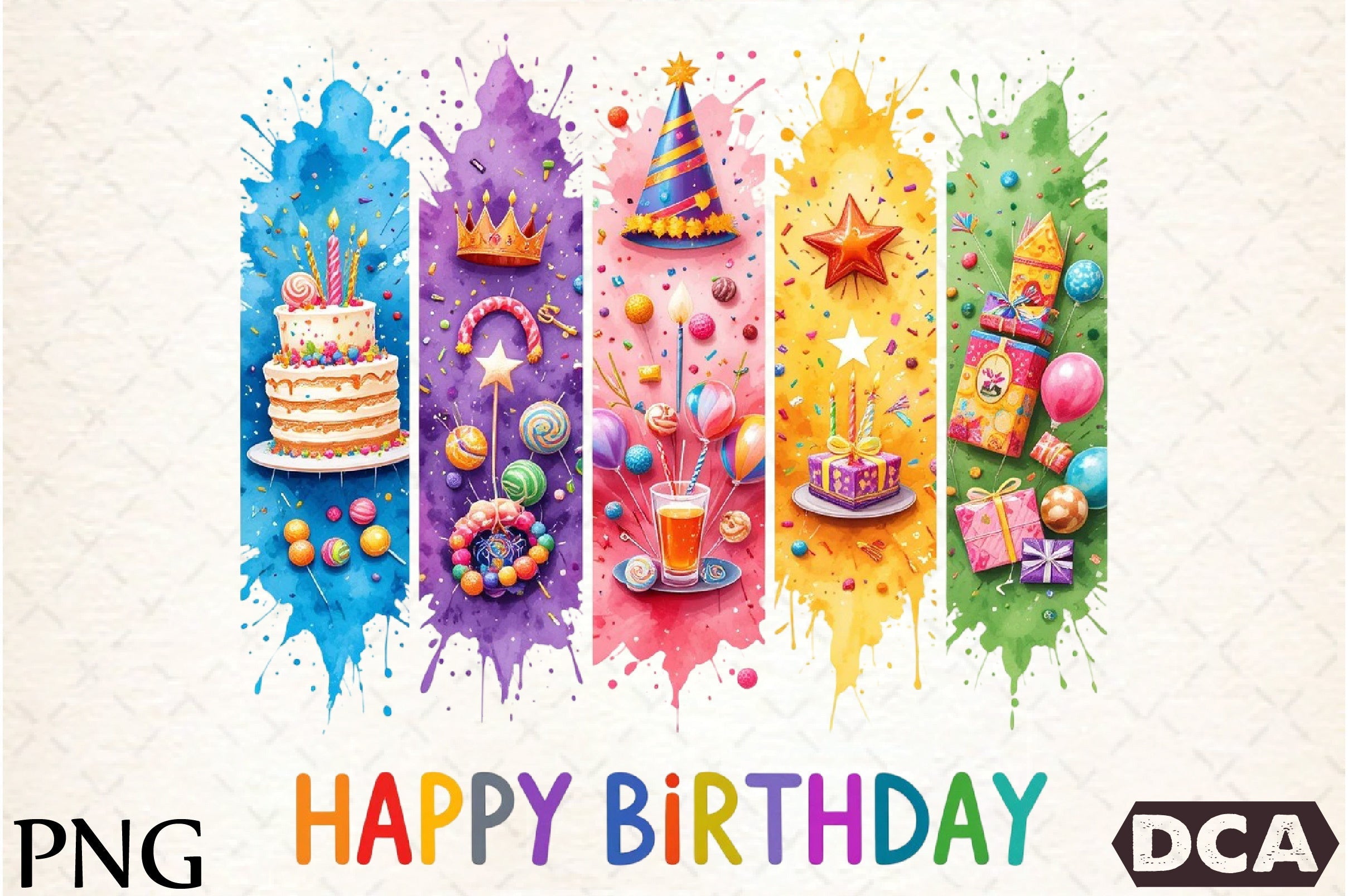 Happy Birthday Brushstroke Design Clipart Bundle