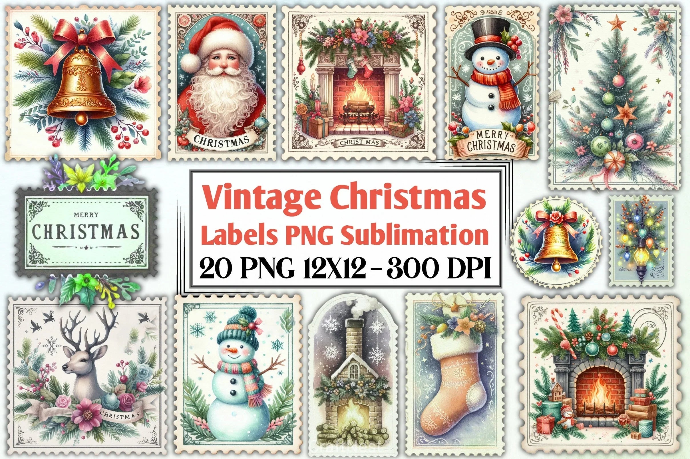 Vintage Christmas Labels Clipart Bundle - CraftNest - Digital Crafting and Art