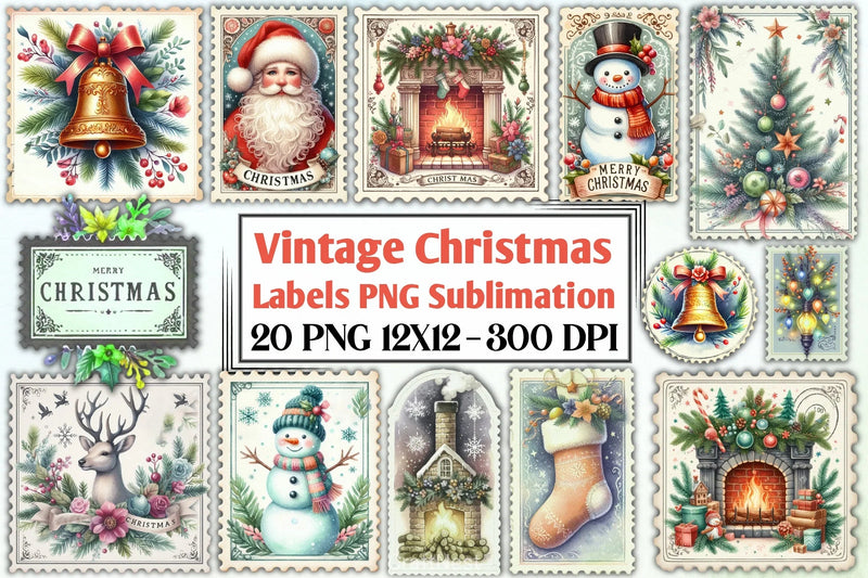 Vintage Christmas Labels Clipart Bundle - CraftNest - Digital Crafting and Art