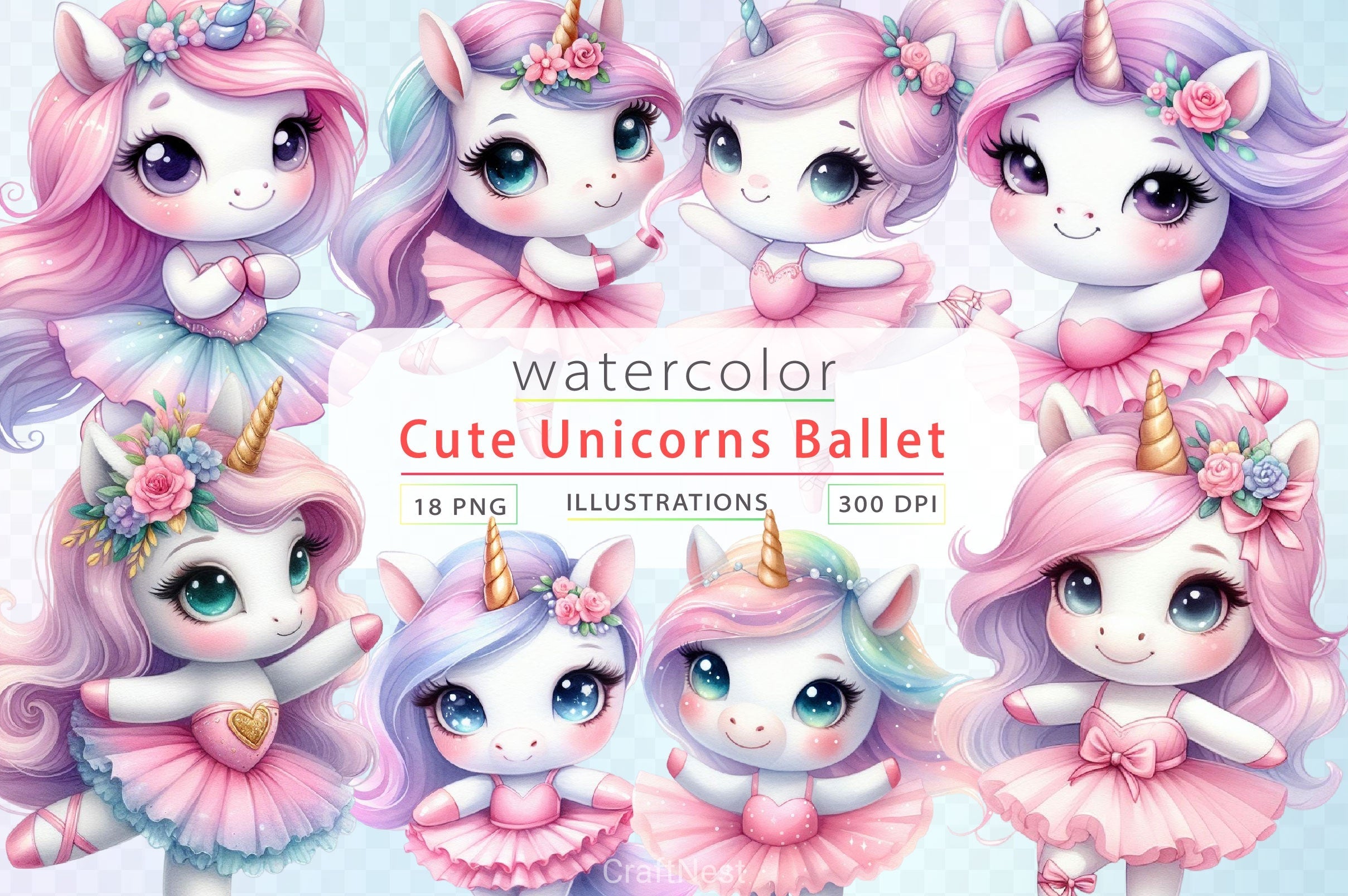 Cute Unicorns Ballet Clipart Bundle