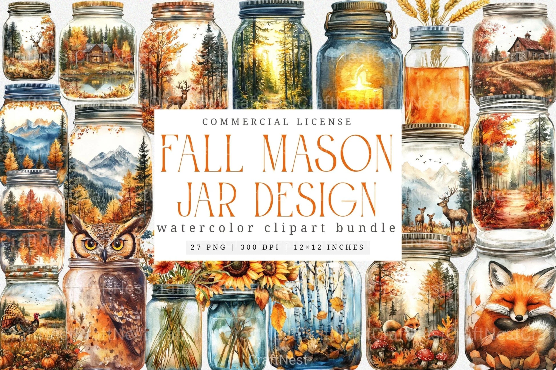 Fall Mason Jar Design Clipart Bundle - CraftNest - Digital Crafting and Art
