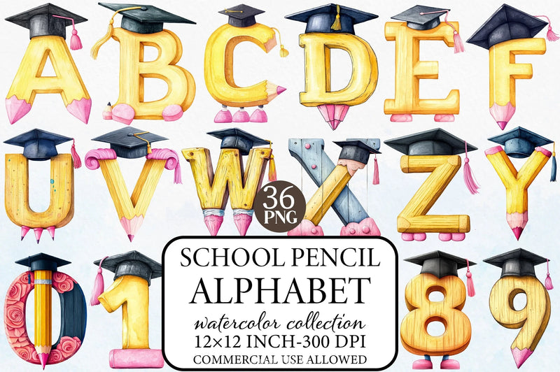 School Pencil Alphabet Clipart Bundle - CraftNest - Digital Crafting and Art