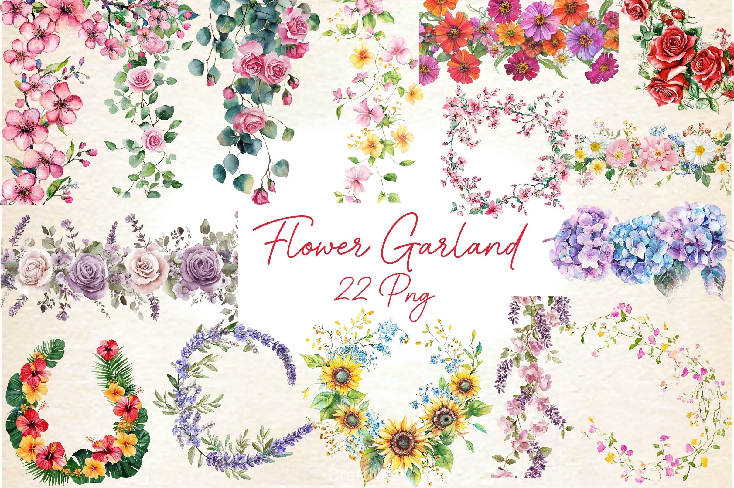 Flower Garland Clipart Bundle