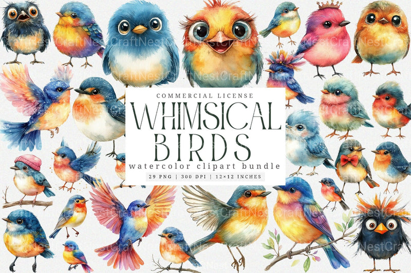 Whimsical Bird Clipart Bundle - CraftNest - Digital Crafting and Art