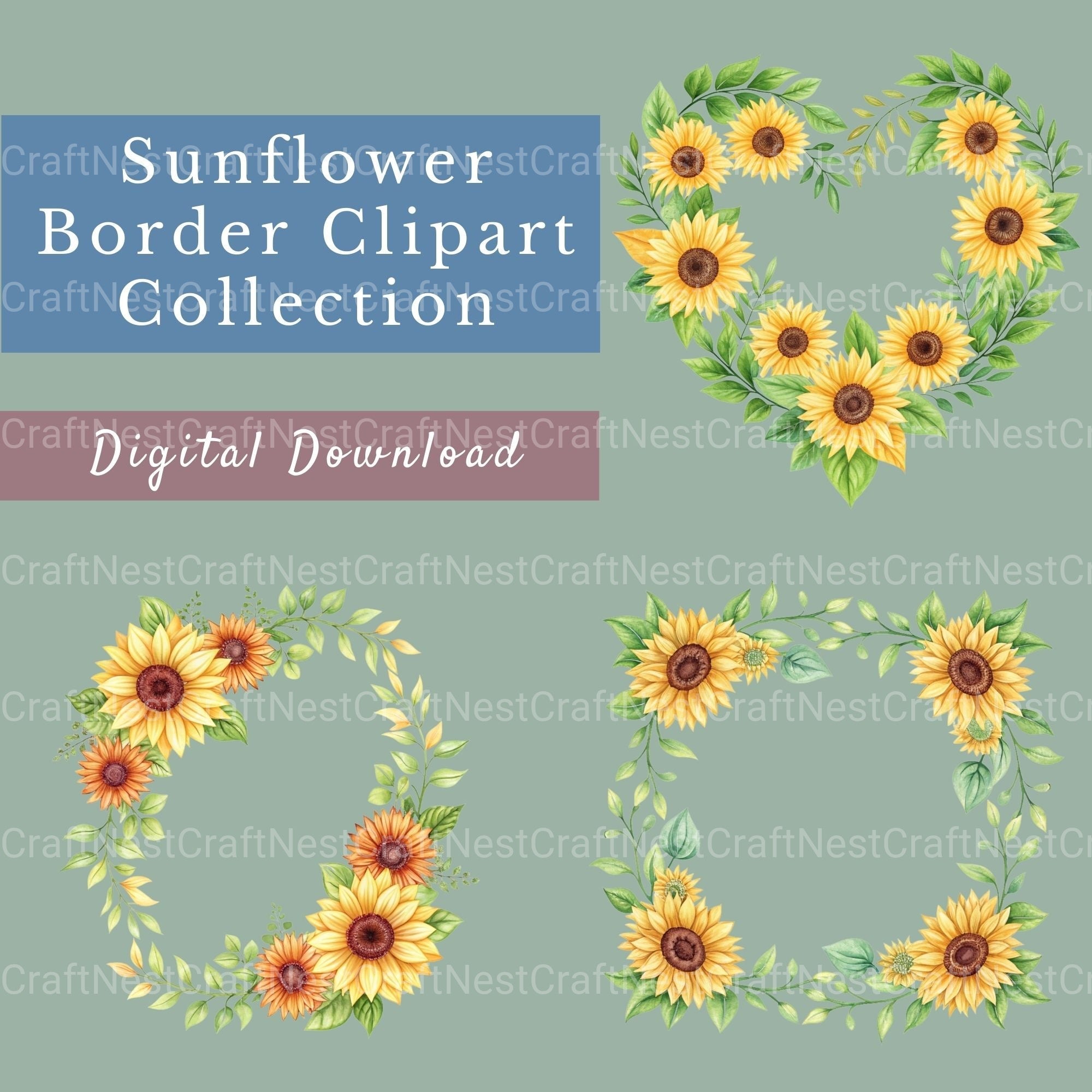Sunflower Borders Clipart Bundle