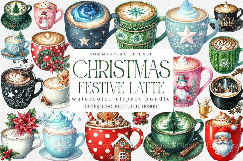 Festive Latte Christmas Coffee Clipart Bundle - CraftNest - Digital Crafting and Art