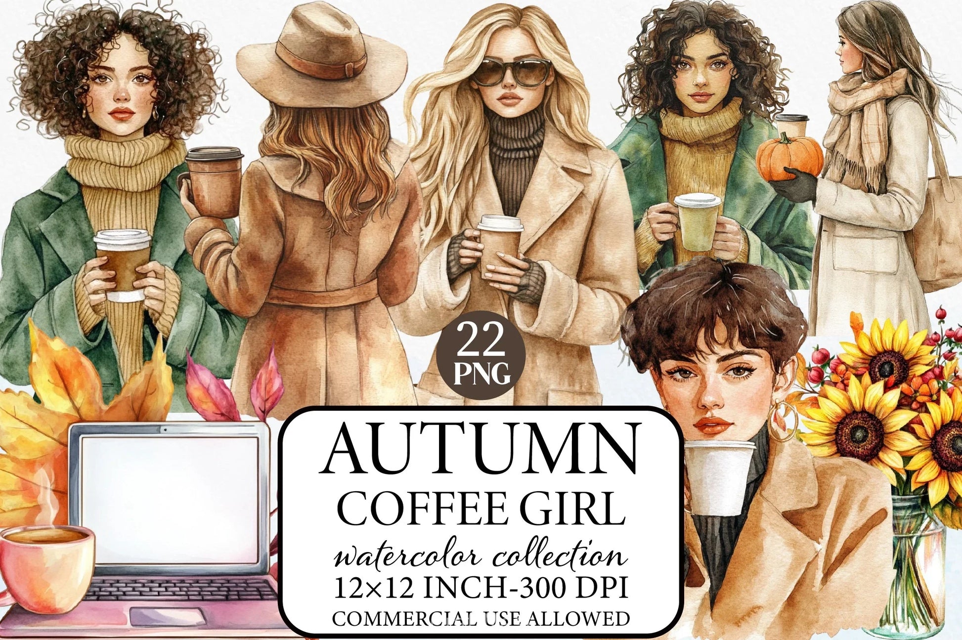 Autumn Coffee Girl Clipart Bundle - CraftNest - Digital Crafting and Art