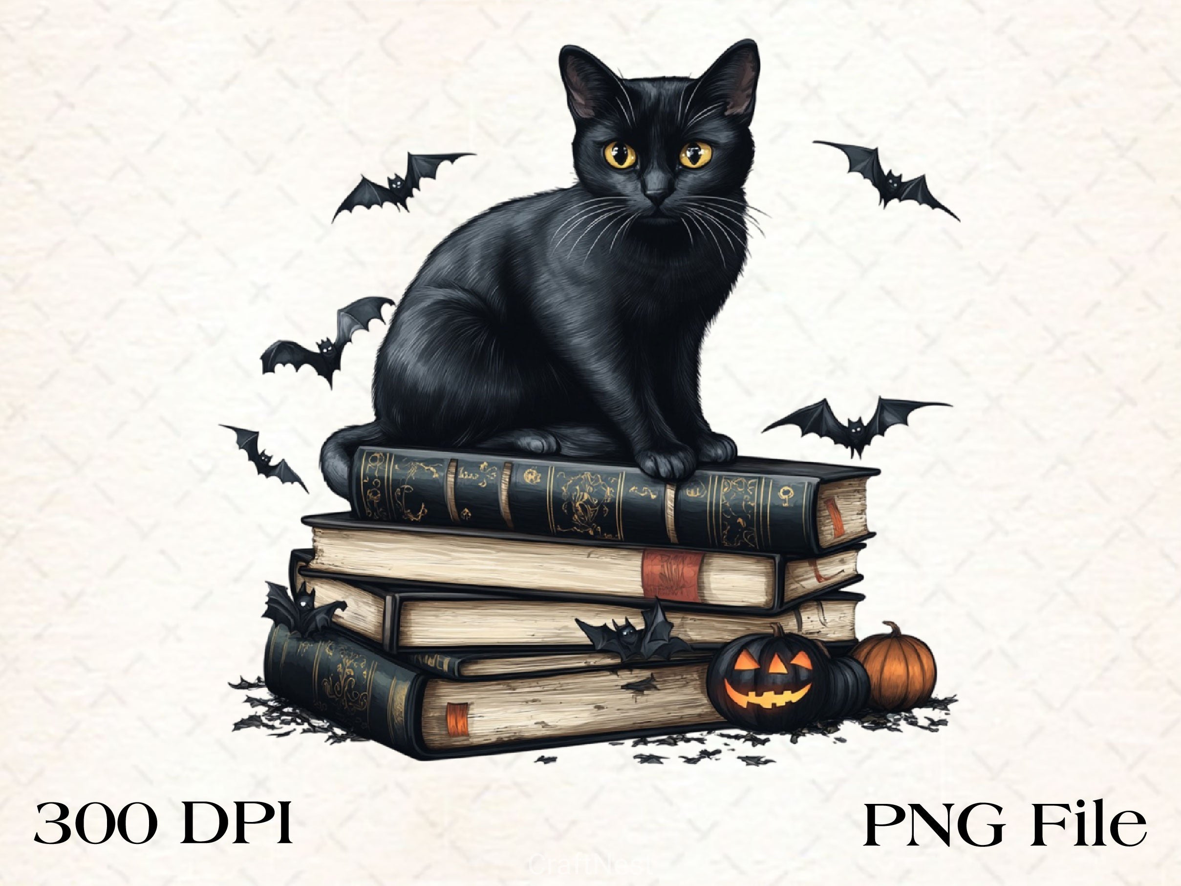 Halloween Black Cat Books Clipart Bundle 2