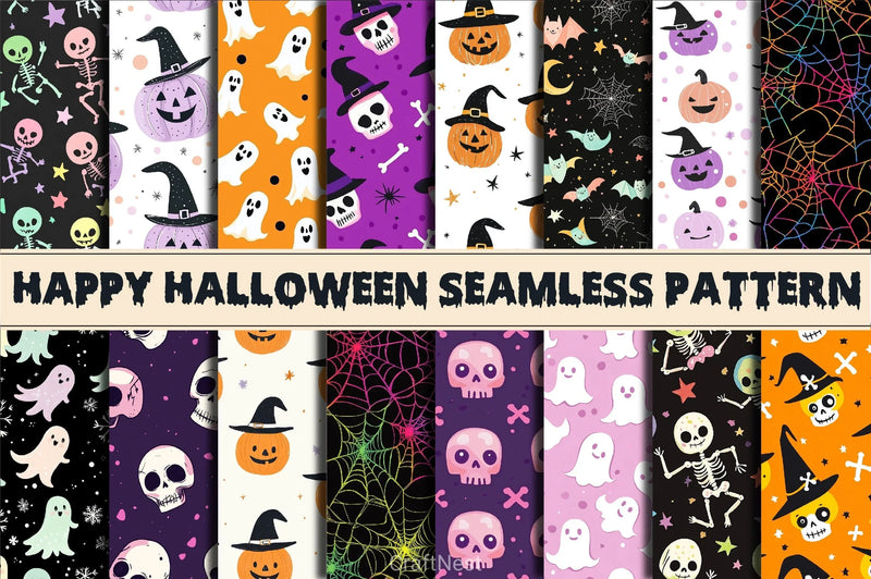 Happy Cute Halloween Pattern Paper - CraftNest - Digital Crafting and Art