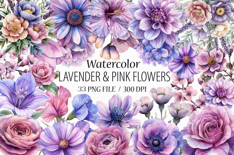 Lavender & Pink Flowers Clipart Bundle 2 - CraftNest - Digital Crafting and Art