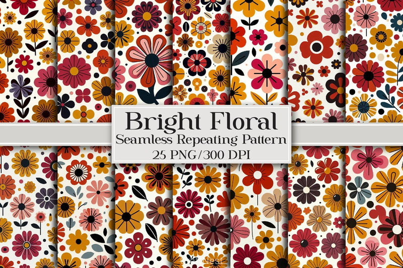 Bright Floral Seamless Pattern Digital Paper - CraftNest - Digital Crafting and Art