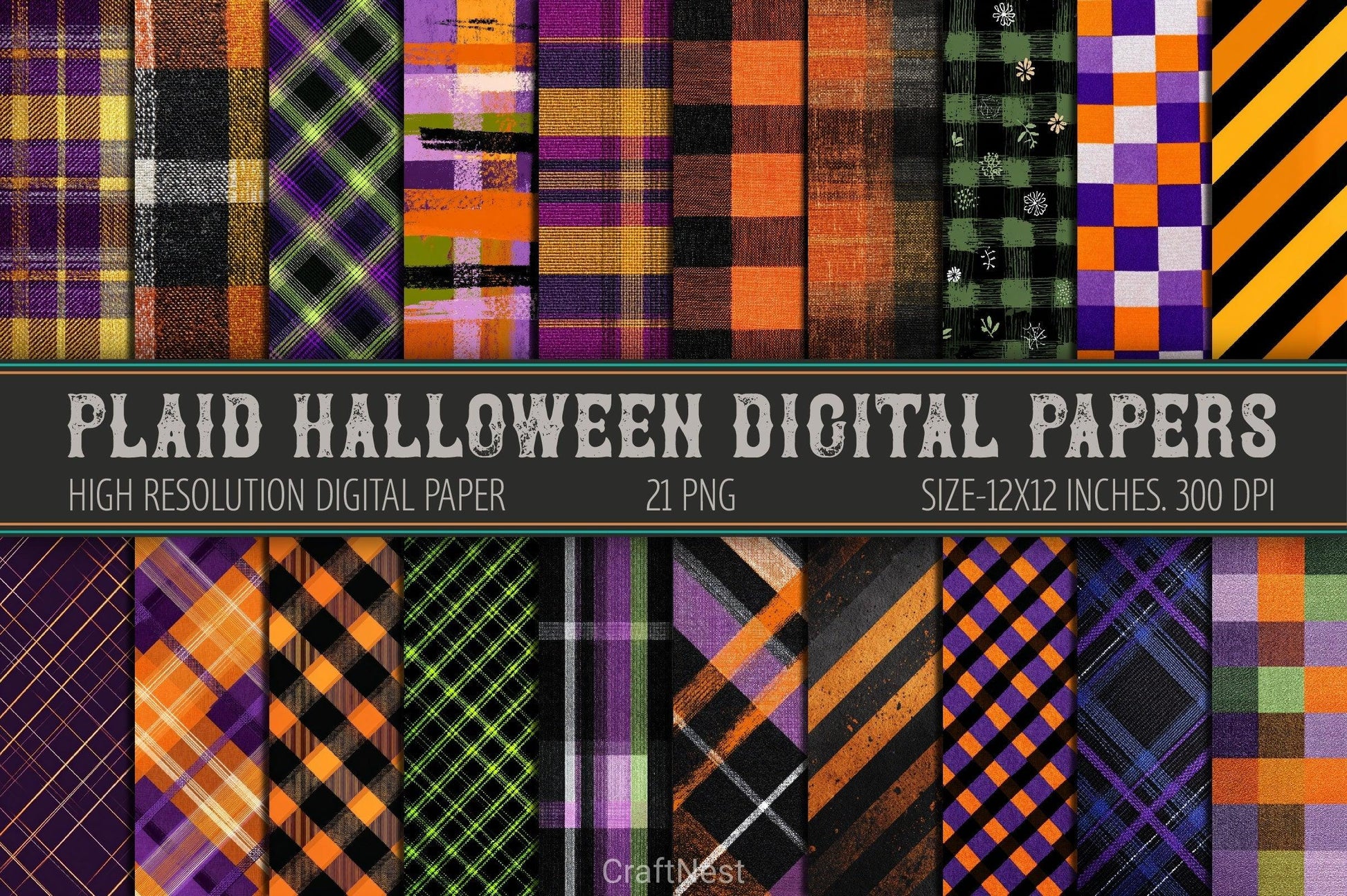 Plaid Halloween Digital Papers - CraftNest - Digital Crafting and Art