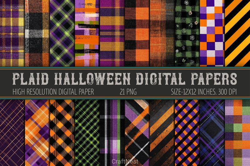 Plaid Halloween Digital Papers - CraftNest - Digital Crafting and Art
