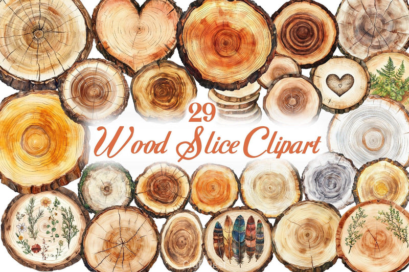 Wood Slice Clipart Bundle - CraftNest - Digital Crafting and Art