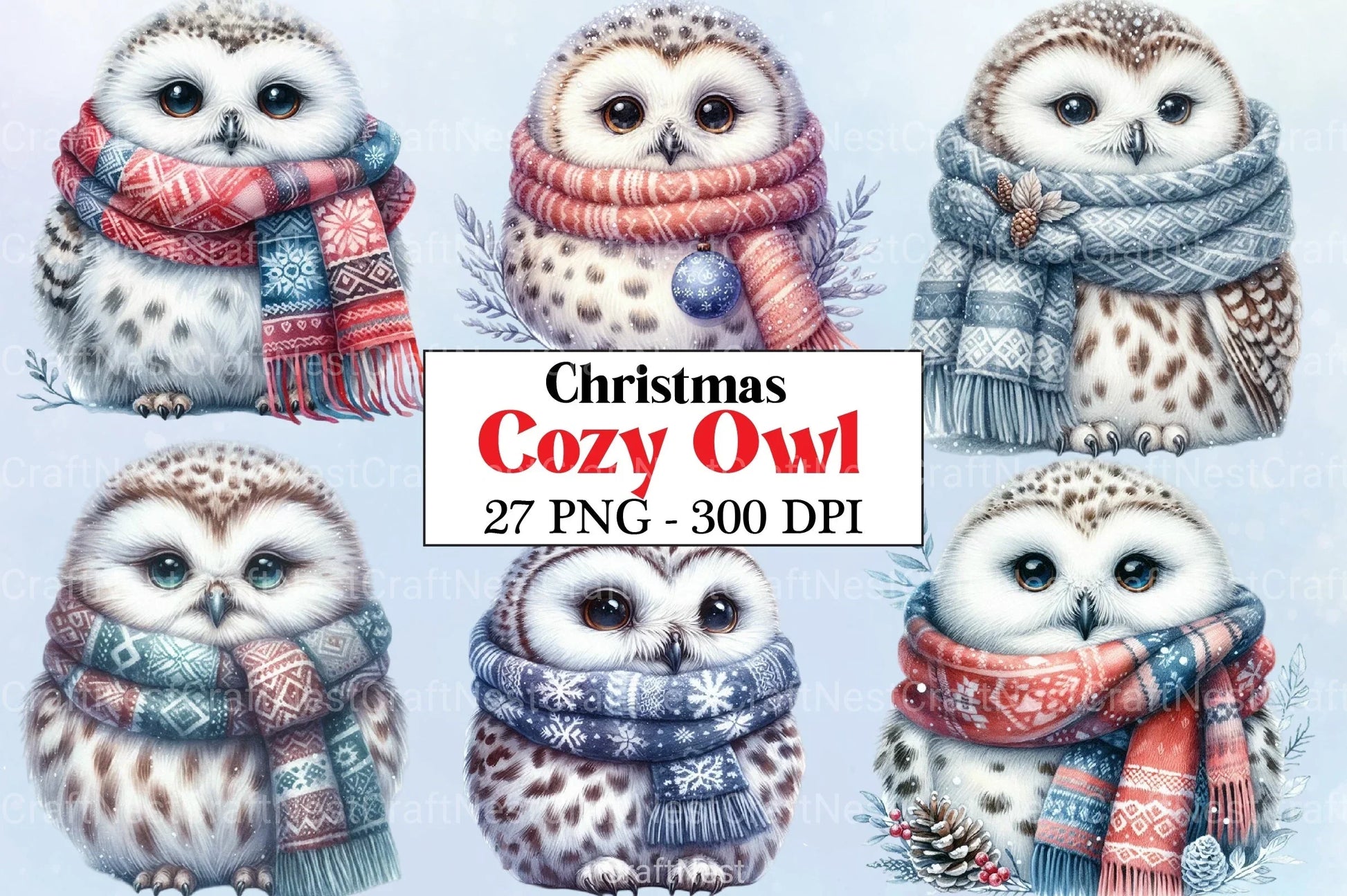 Christmas Owl Clipart Bundle 5 - CraftNest - Digital Crafting and Art