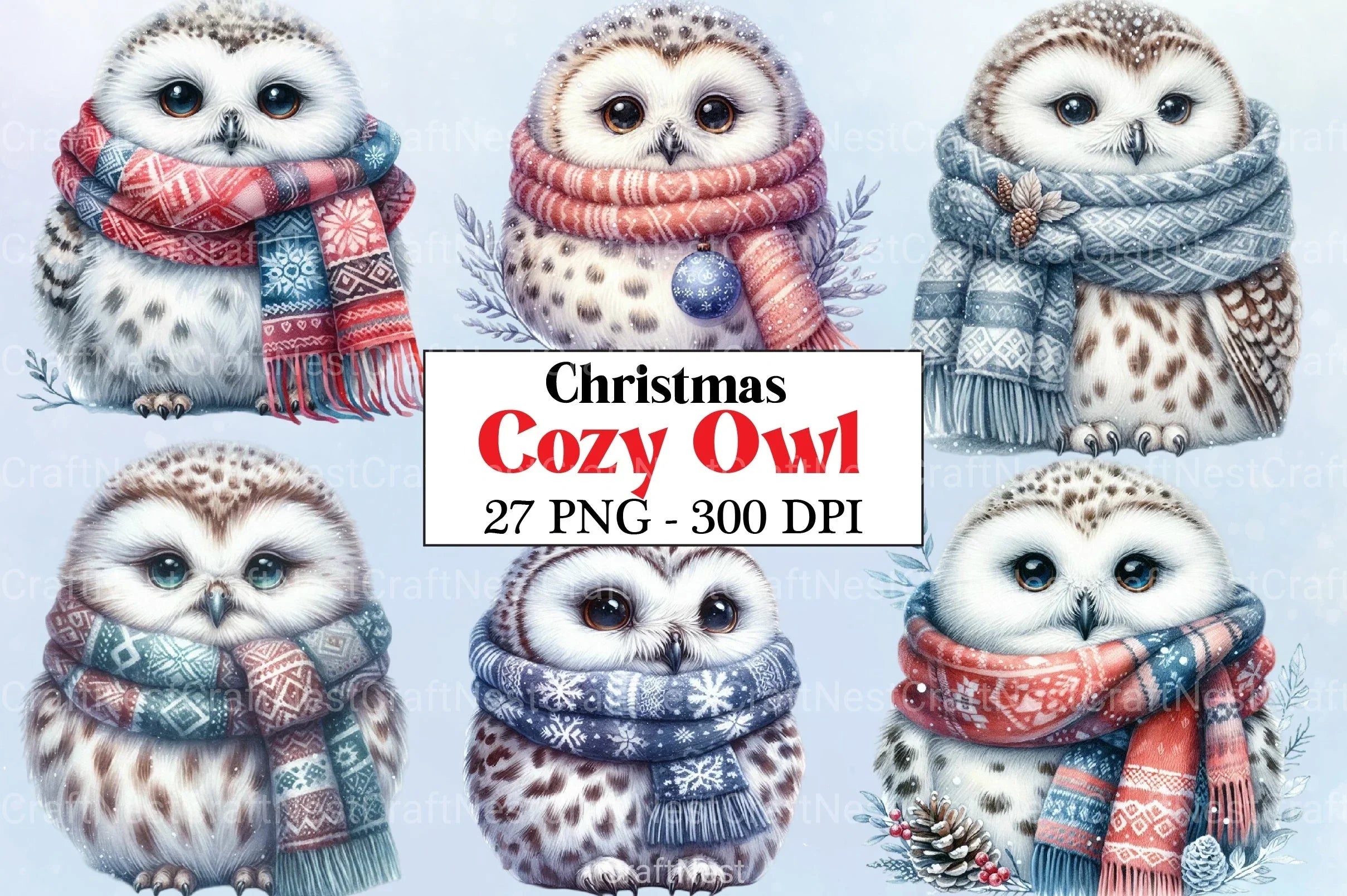 Christmas Owl Clipart Bundle 5 - CraftNest - Digital Crafting and Art