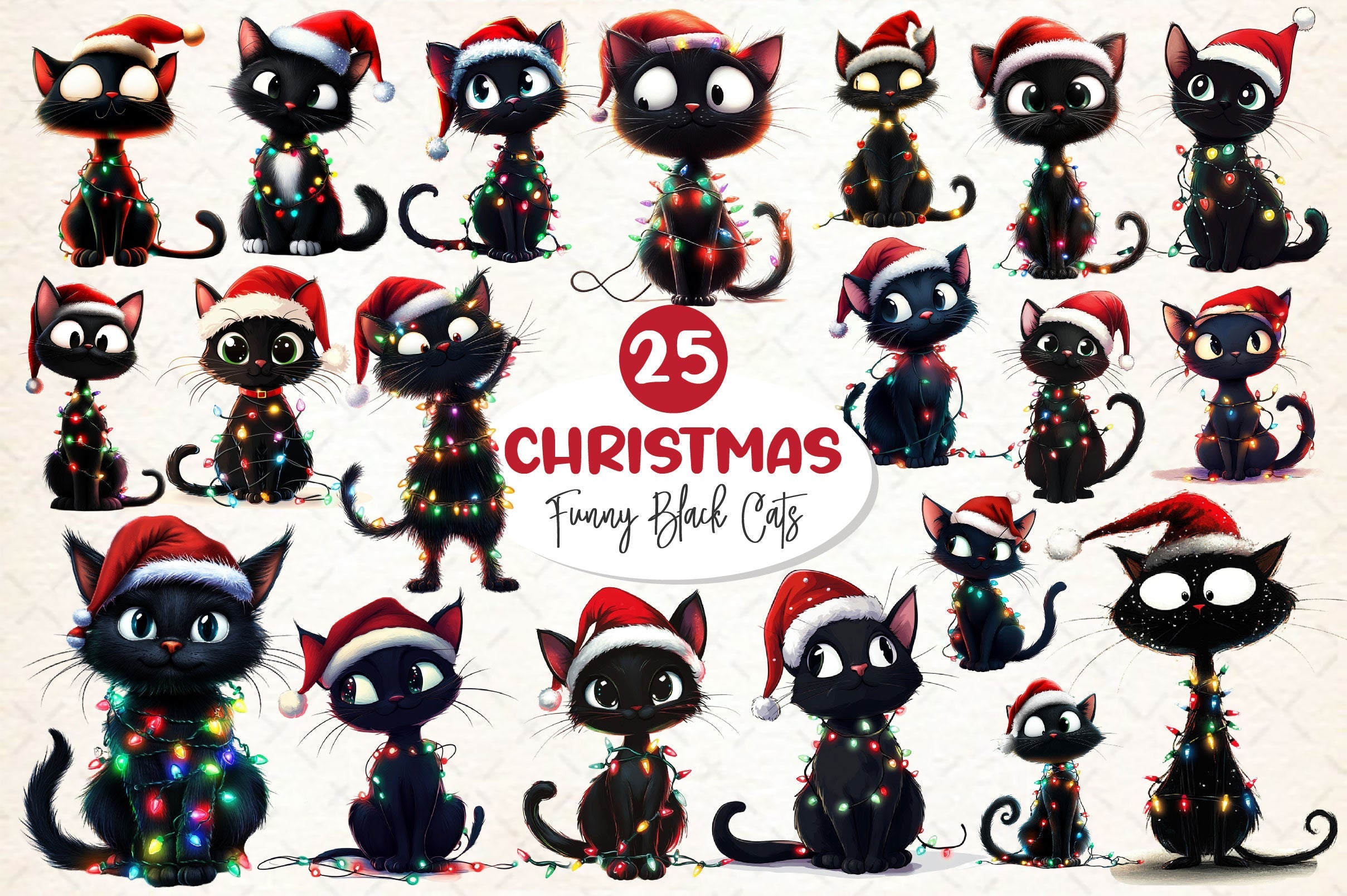Funny Christmas Black Cat Clipart Bundle 6