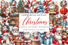 Cartoon Santa Christmas Clipart Bundle - CraftNest - Digital Crafting and Art