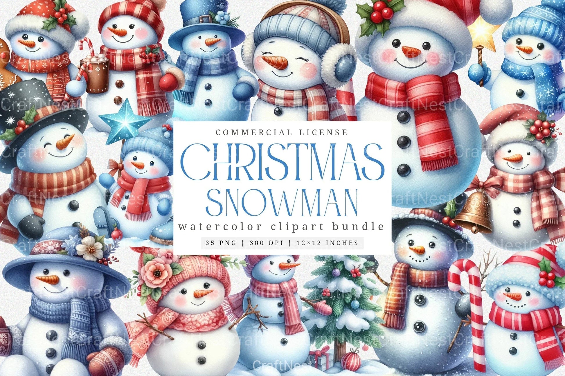 Christmas Blue Snowman Clipart Bundle - CraftNest - Digital Crafting and Art