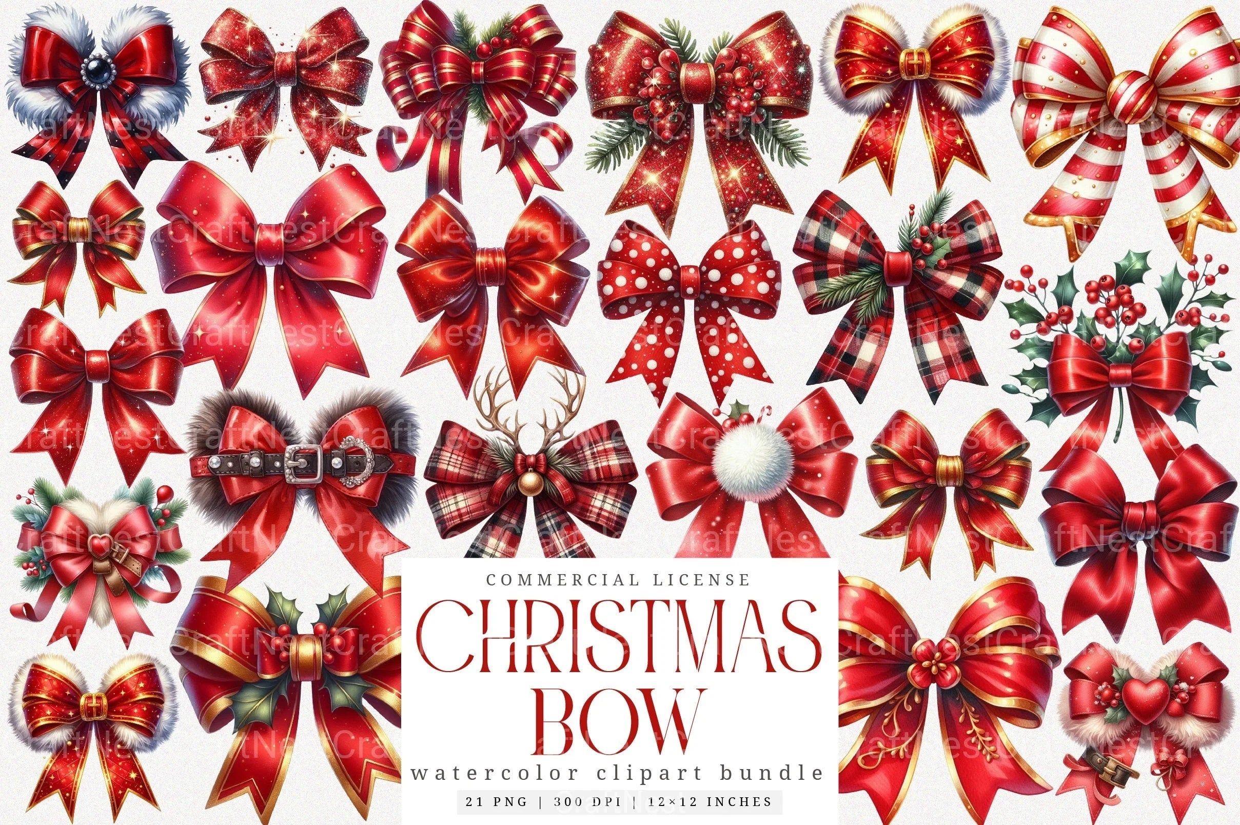 Red Coquette Christmas Bow Clipart Bundle - CraftNest - Digital Crafting and Art