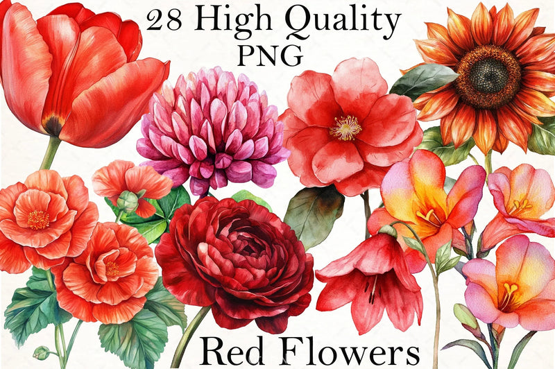 Red Flowers Clipart Bundle - CraftNest - Digital Crafting and Art