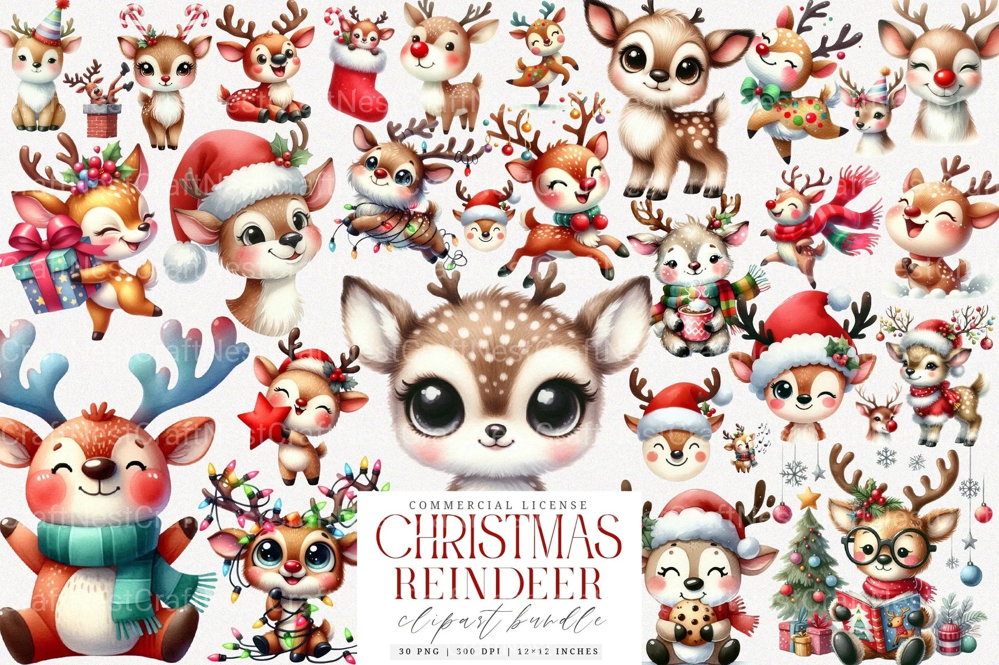 Quirky Christmas Reindeer Clipart Bundle 25 - CraftNest - Digital Crafting and Art