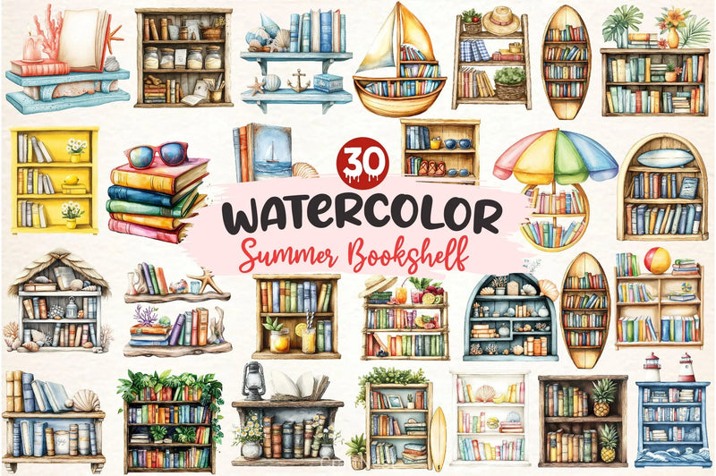 Summer Bookshelf Clipart Bundle 2 - CraftNest - Digital Crafting and Art