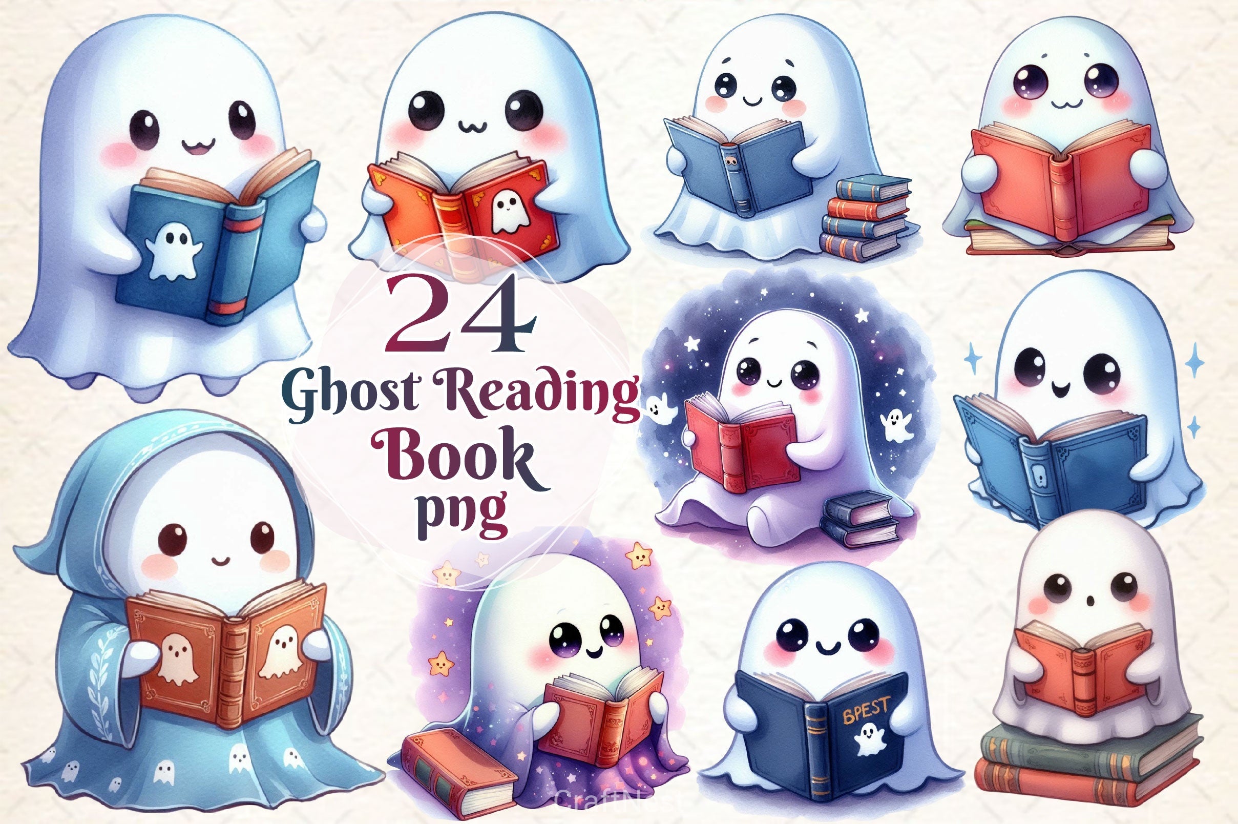 Ghost Reading Book Clipart Bundle 2