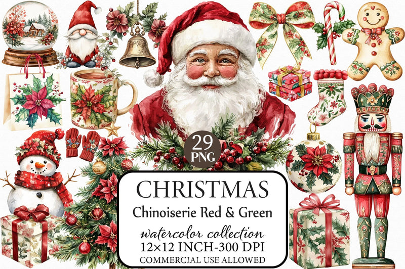 Chinoiserie Christmas Clipart Bundle 2 - CraftNest - Digital Crafting and Art