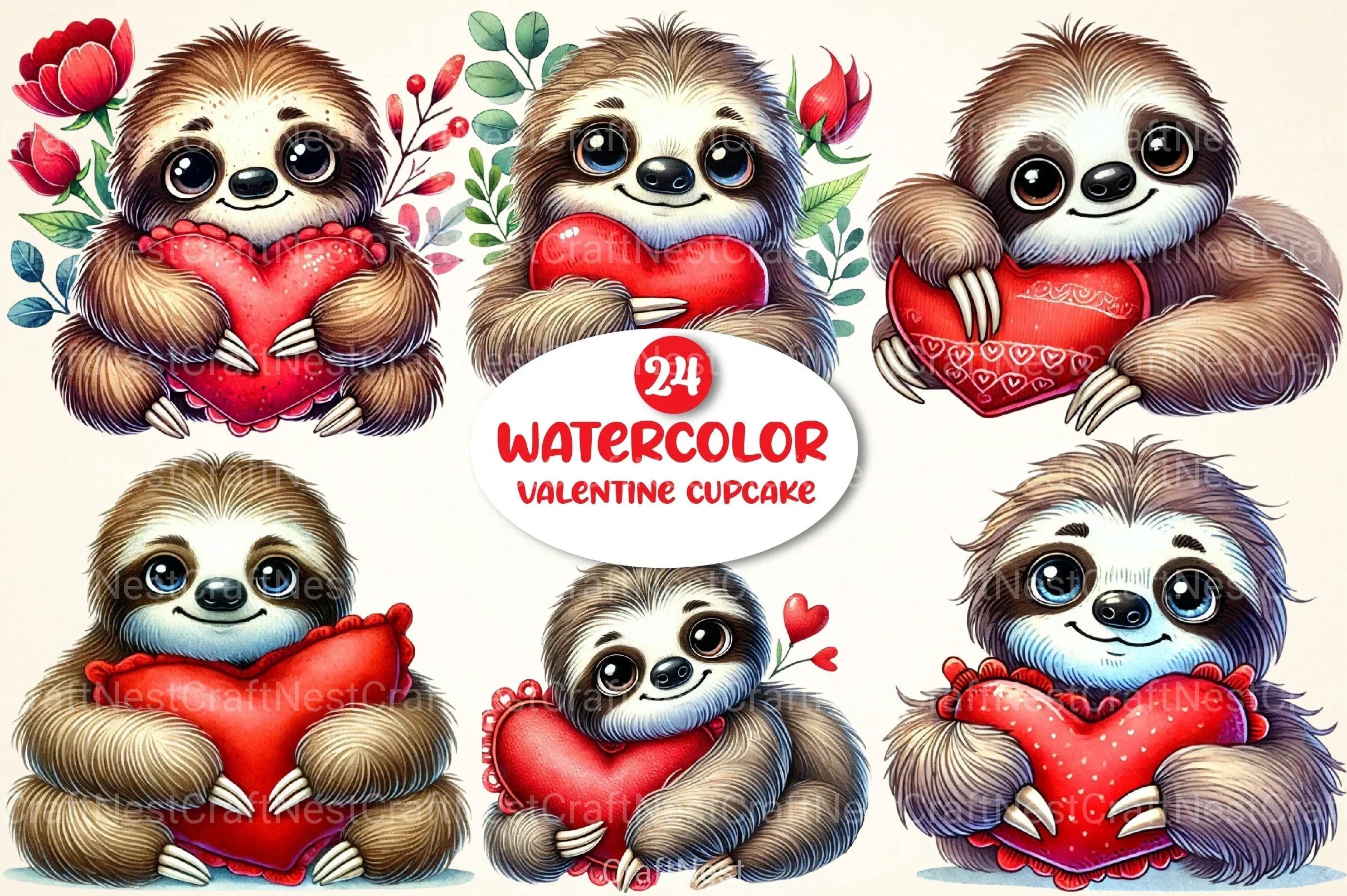 Valentine Sloth Clipart Bundle 1 - CraftNest - Digital Crafting and Art
