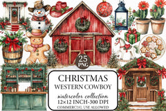 Western Cowboy Christmas Clipart Bundle - CraftNest - Digital Crafting and Art