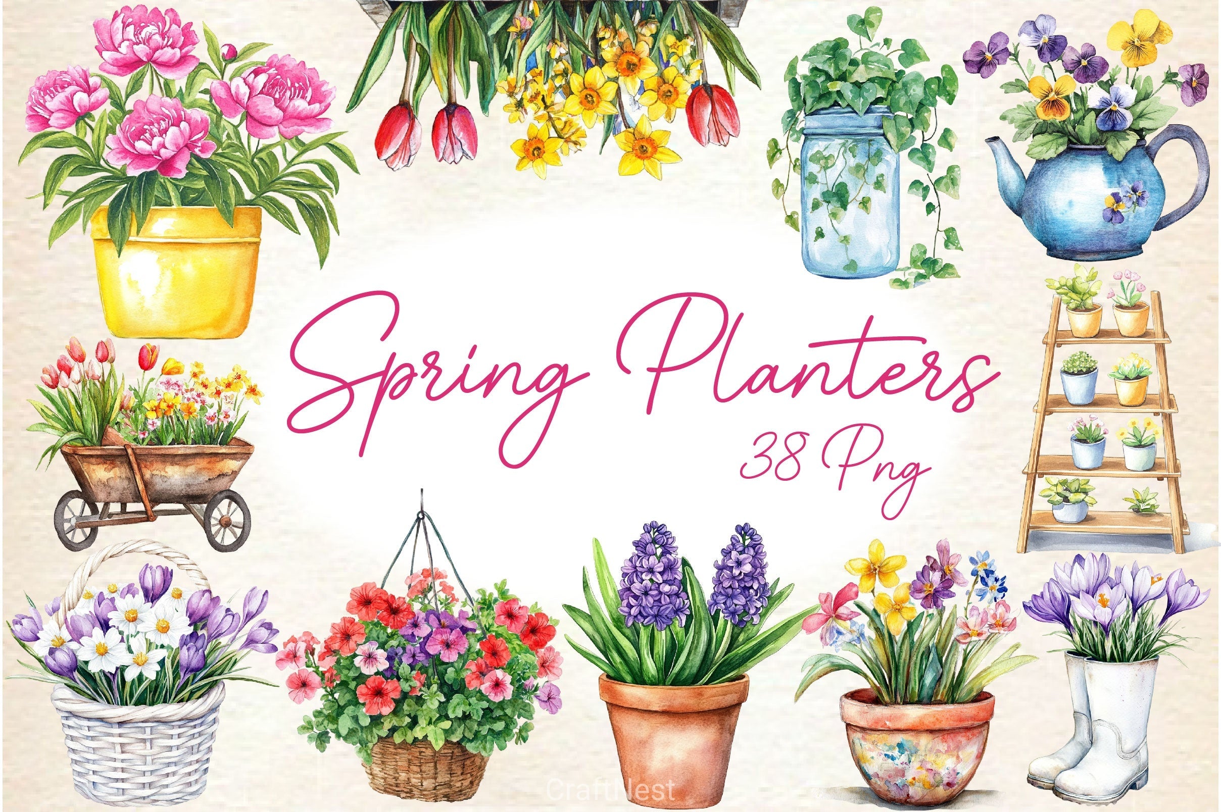 Spring Planters Clipart Bundle
