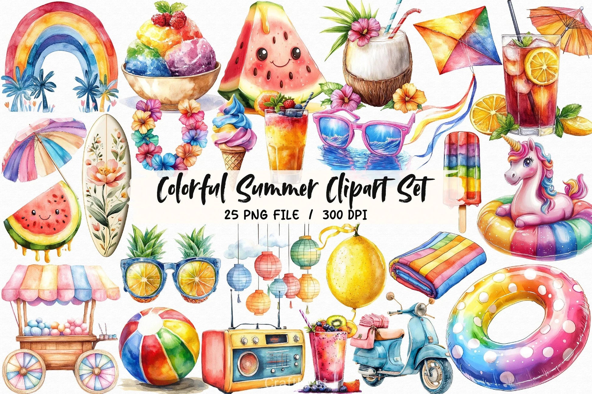 Colorful Summer Set Clipart Bundle - CraftNest - Digital Crafting and Art