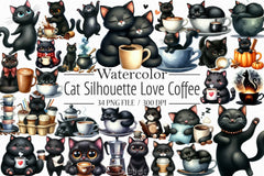 Cat Silhouette Coffee Clipart Bundle - CraftNest - Digital Crafting and Art