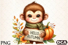 Cute Autumn Monkey Clipart Bundle - CraftNest - Digital Crafting and Art