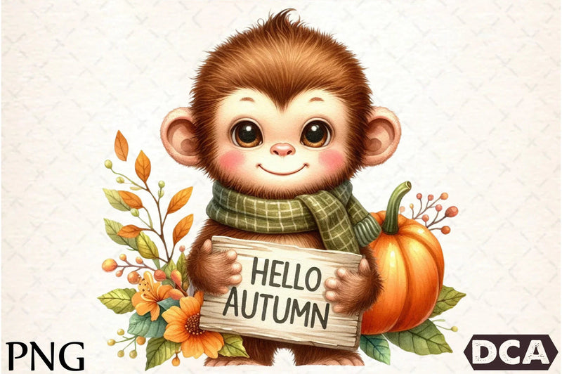 Cute Autumn Monkey Clipart Bundle - CraftNest - Digital Crafting and Art