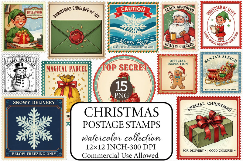 Vintage Christmas Stamps Clipart Bundle - CraftNest - Digital Crafting and Art