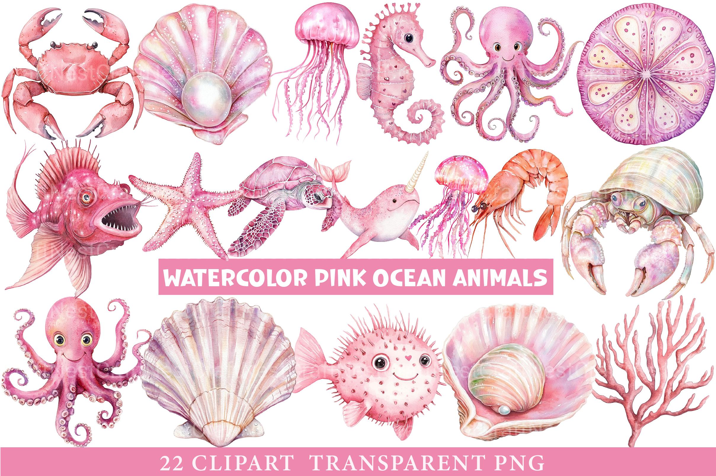 Pink Ocean Animals Clipart