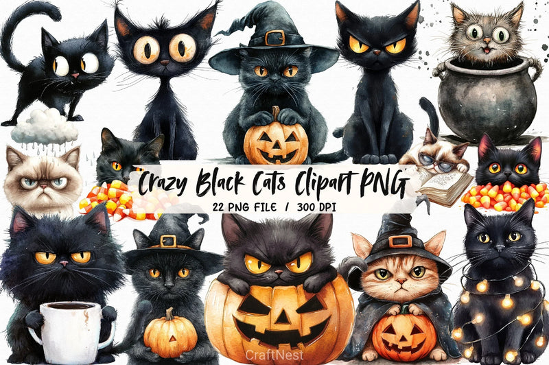 Crazy Black Cats Clipart Bundle 2 - CraftNest - Digital Crafting and Art