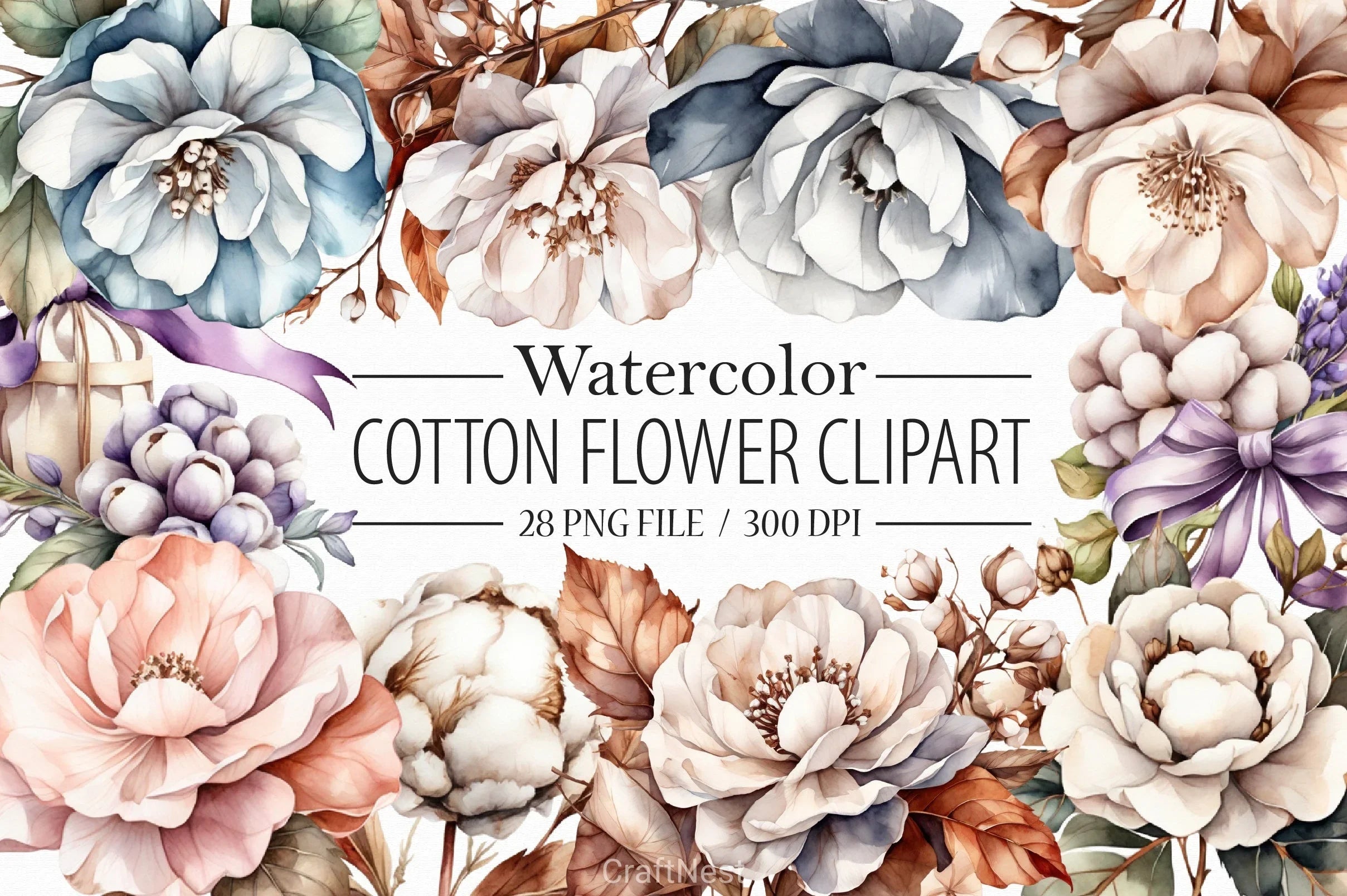 Cotton Flower Clipart Bundle 2 - CraftNest - Digital Crafting and Art